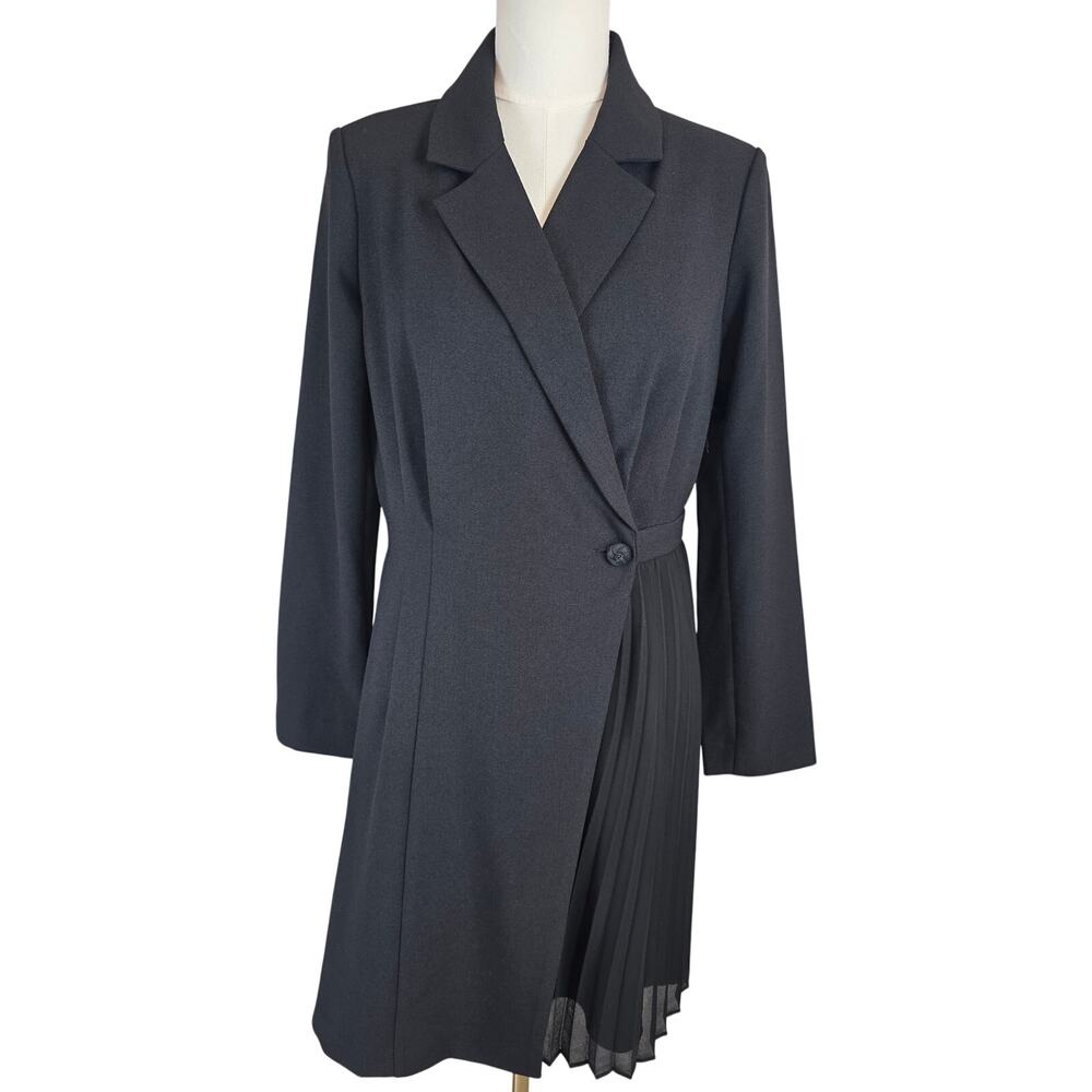 Vince‎ Camuto Black Mixed Media Lined Long Sleeve Dress